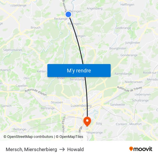 Mersch, Mierscherbierg to Howald map