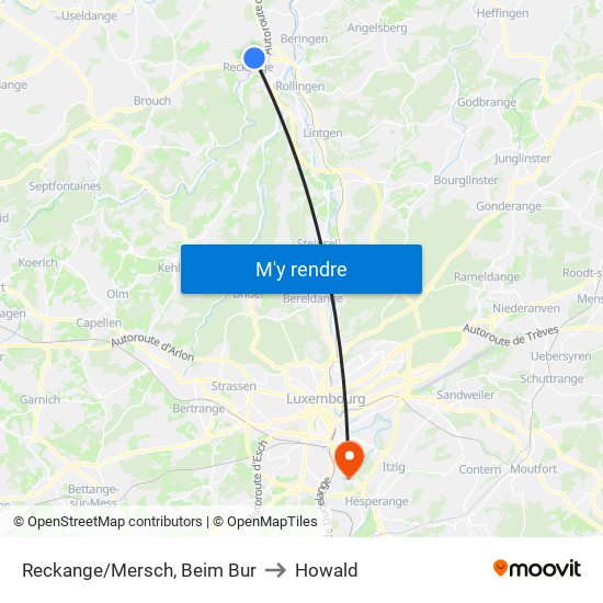 Reckange/Mersch, Beim Bur to Howald map