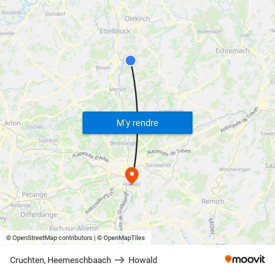 Cruchten, Heemeschbaach to Howald map