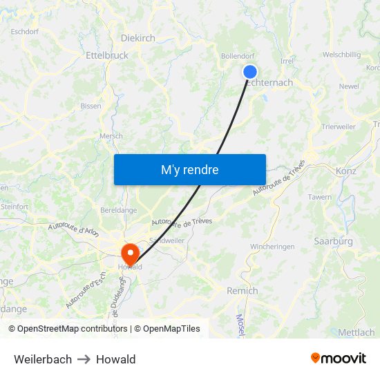 Weilerbach to Howald map