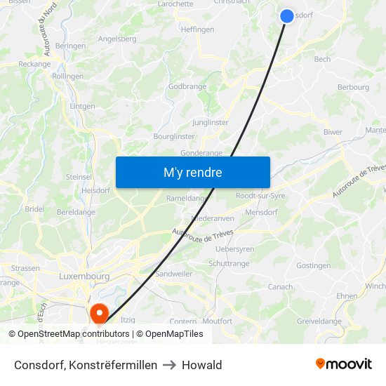 Consdorf, Konstrëfermillen to Howald map