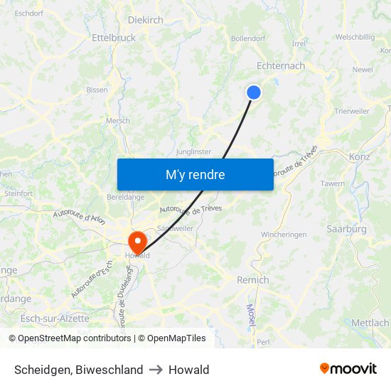 Scheidgen, Biweschland to Howald map