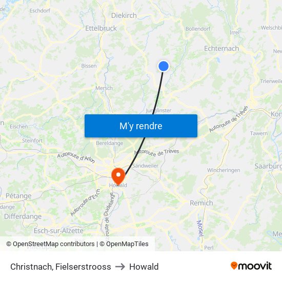 Christnach, Fielserstrooss to Howald map