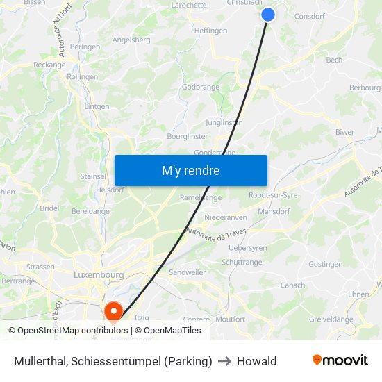 Mullerthal, Schiessentümpel (Parking) to Howald map