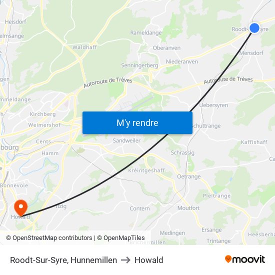 Roodt-Sur-Syre, Hunnemillen to Howald map