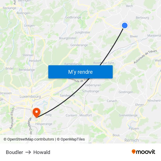 Boudler to Howald map