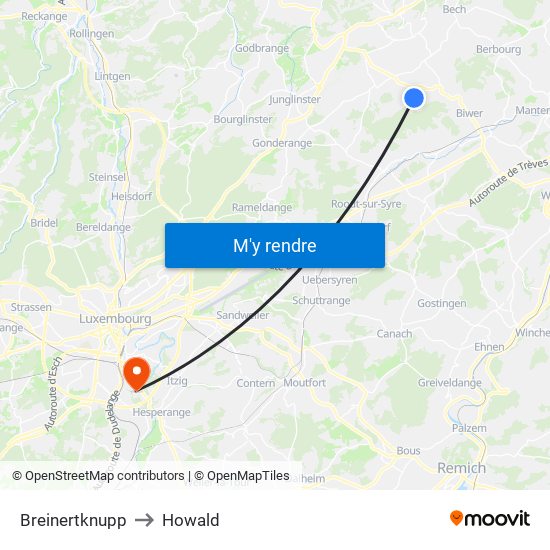 Breinertknupp to Howald map