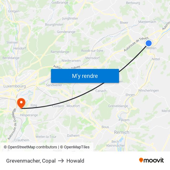 Grevenmacher, Copal to Howald map