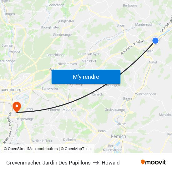 Grevenmacher, Jardin Des Papillons to Howald map