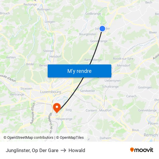 Junglinster, Op Der Gare to Howald map