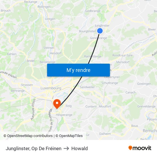 Junglinster, Op De Fréinen to Howald map