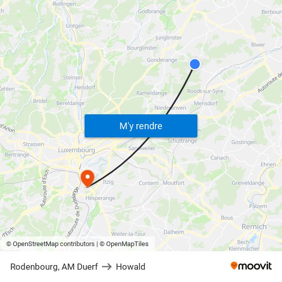 Rodenbourg, AM Duerf to Howald map