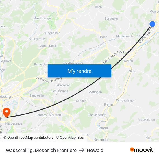 Wasserbillig, Mesenich Frontière to Howald map