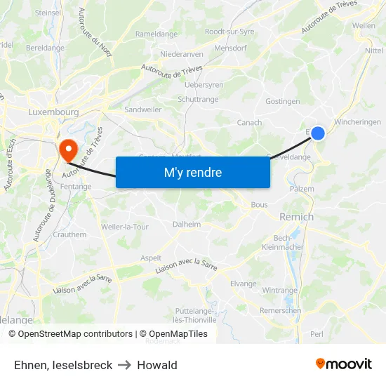Ehnen, Ieselsbreck to Howald map
