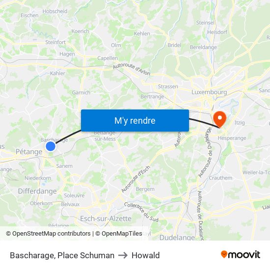 Bascharage, Place Schuman to Howald map