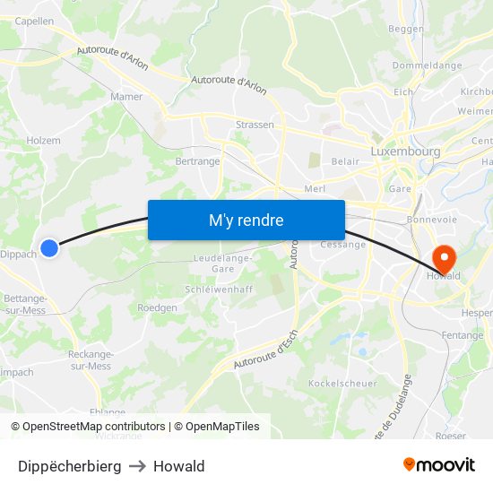 Dippëcherbierg to Howald map