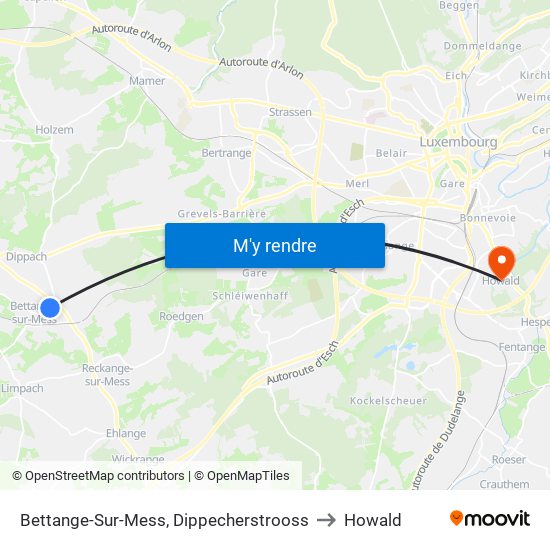 Bettange-Sur-Mess, Dippecherstrooss to Howald map