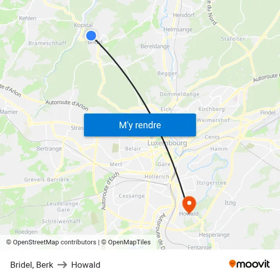Bridel, Berk to Howald map