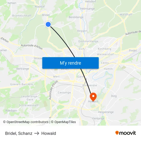 Bridel, Schanz to Howald map