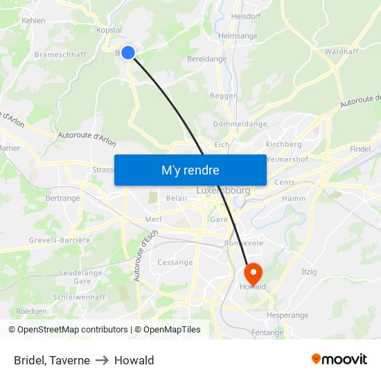 Bridel, Taverne to Howald map