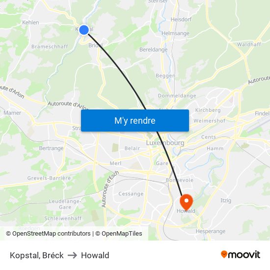 Kopstal, Bréck to Howald map