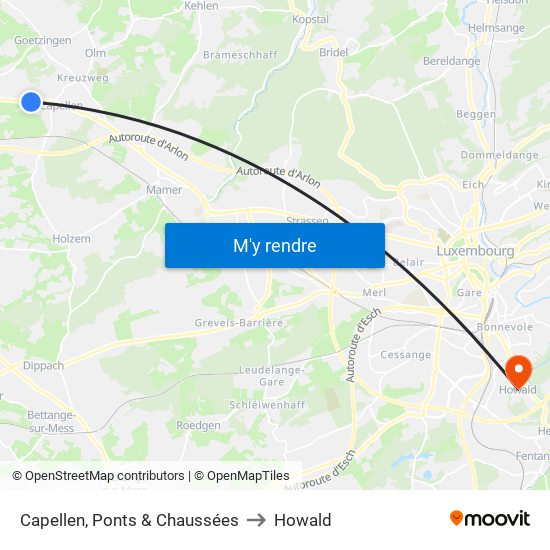 Capellen, Ponts & Chaussées to Howald map