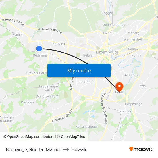 Bertrange, Rue De Mamer to Howald map