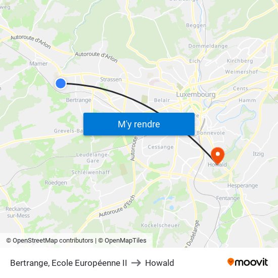 Bertrange, Ecole Européenne II to Howald map