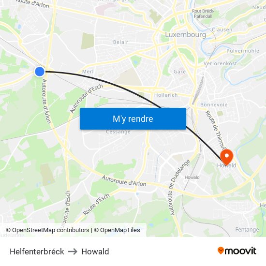 Helfenterbréck to Howald map