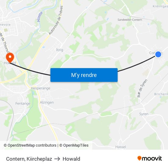 Contern, Kiircheplaz to Howald map