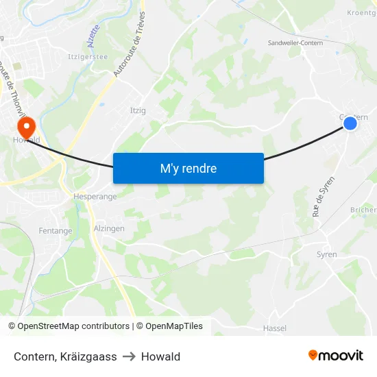 Contern, Kräizgaass to Howald map