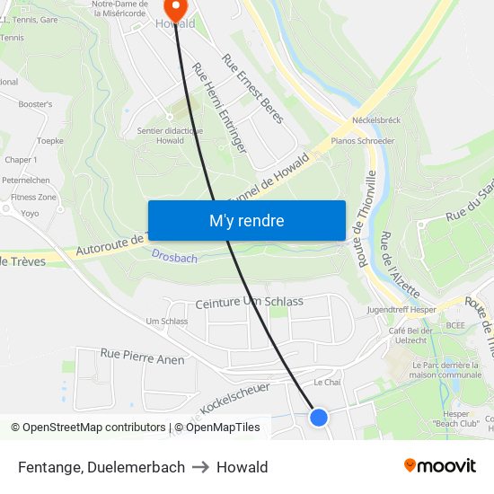 Fentange, Duelemerbach to Howald map