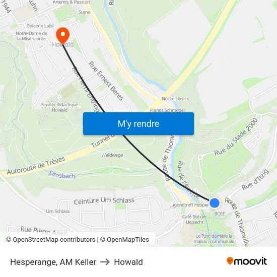 Hesperange, AM Keller to Howald map
