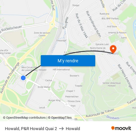 Howald, P&R Howald Quai 2 to Howald map
