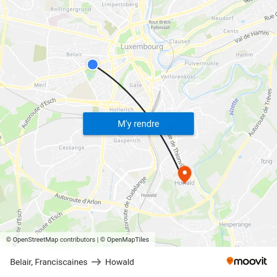 Belair, Franciscaines to Howald map