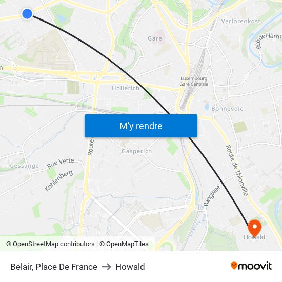 Belair, Place De France to Howald map