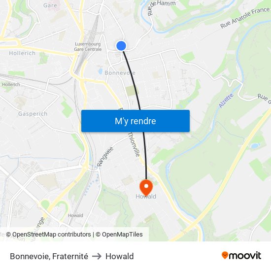 Bonnevoie, Fraternité to Howald map