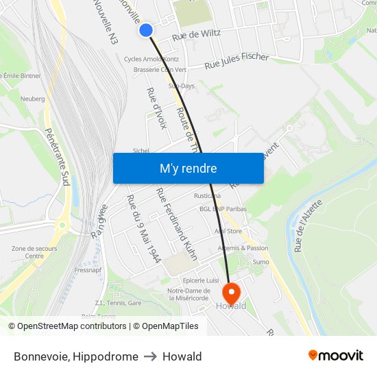 Bonnevoie, Hippodrome to Howald map