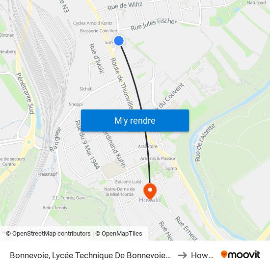 Bonnevoie, Lycée Technique De Bonnevoie/Quais to Howald map