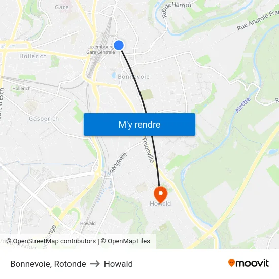 Bonnevoie, Rotonde to Howald map