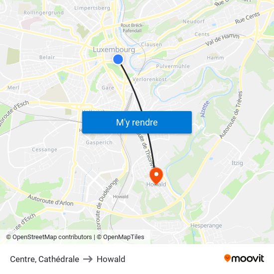 Centre, Cathédrale to Howald map