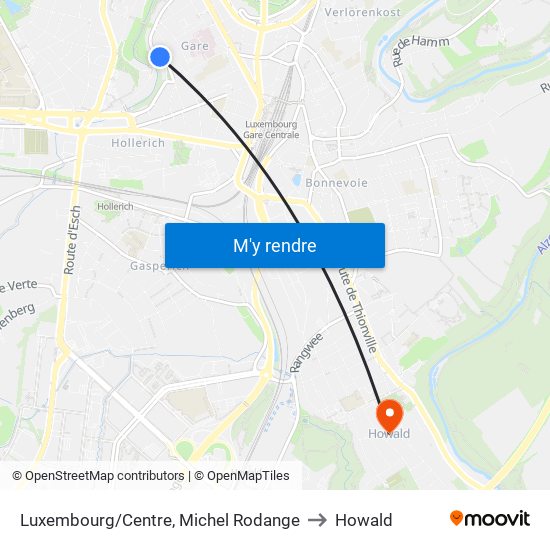 Luxembourg/Centre, Michel Rodange to Howald map
