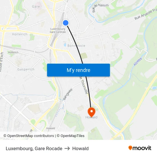 Luxembourg, Gare Rocade to Howald map