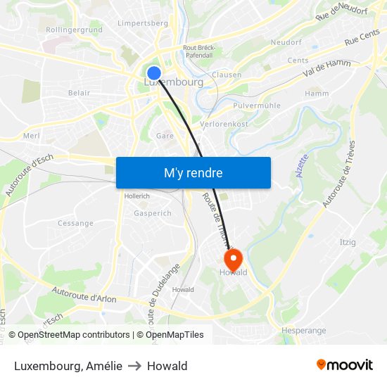 Luxembourg, Amélie to Howald map