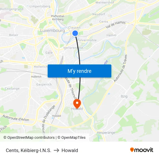 Cents, Kéibierg-I.N.S. to Howald map