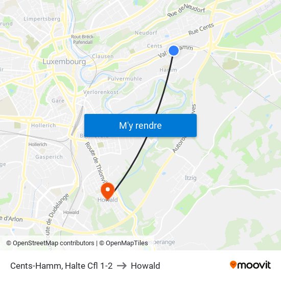 Cents-Hamm, Halte Cfl 1-2 to Howald map