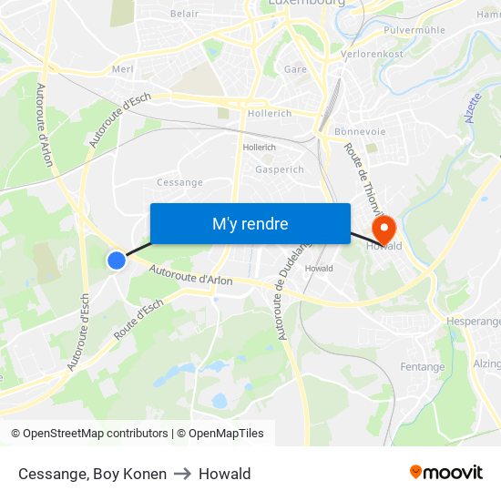 Cessange, Boy Konen to Howald map