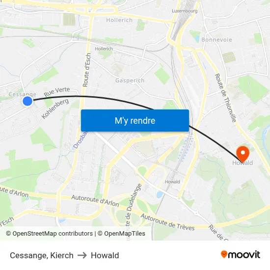 Cessange, Kierch to Howald map