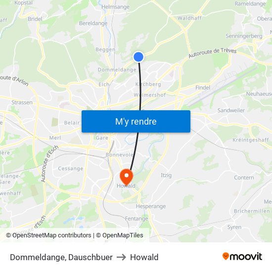 Dommeldange, Dauschbuer to Howald map