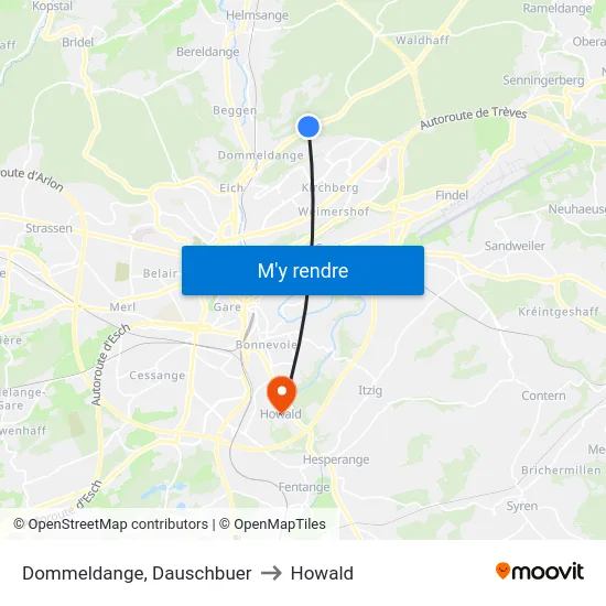 Dommeldange, Dauschbuer to Howald map